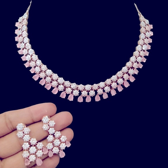 Rose Gold American Diamond Necklace Set - Picture 1 of 1